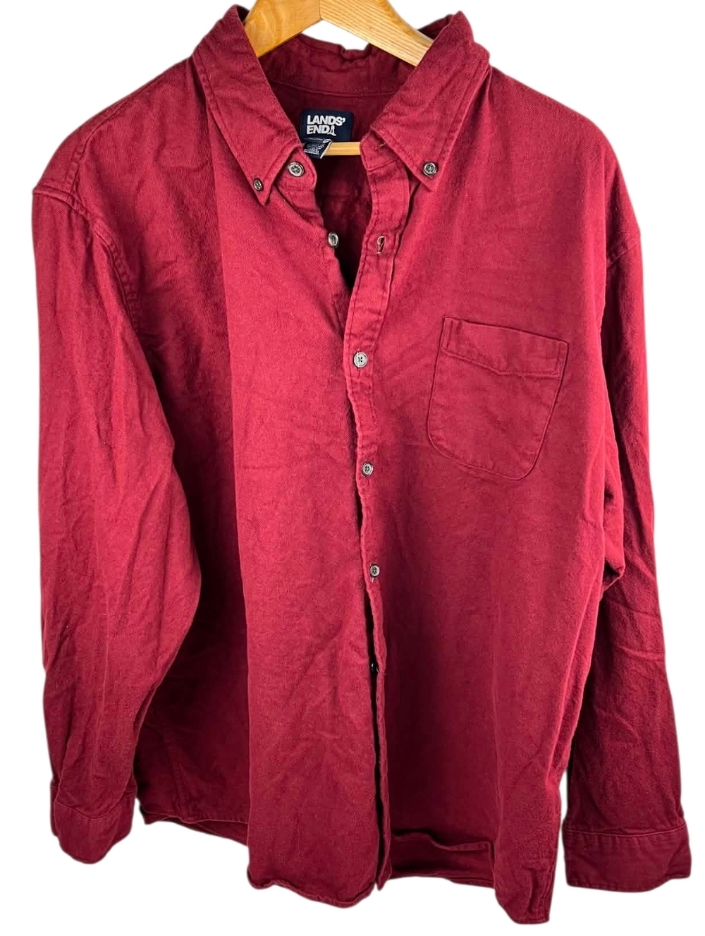 Lands' End XXL Flannel Burgundy Button Down - OEKO-TEX Certified - EUC. #279